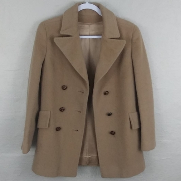 Warren of Stafford Vintage Tan Wool One Notched Double Breasted Classic Pea Coat - Picture 5 of 10